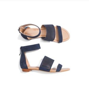 Dance Perforated Suede Three Strap Sandal Navy Blue